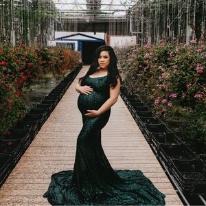 Emerald Green Sequin Evening Gown or Maternity Gown